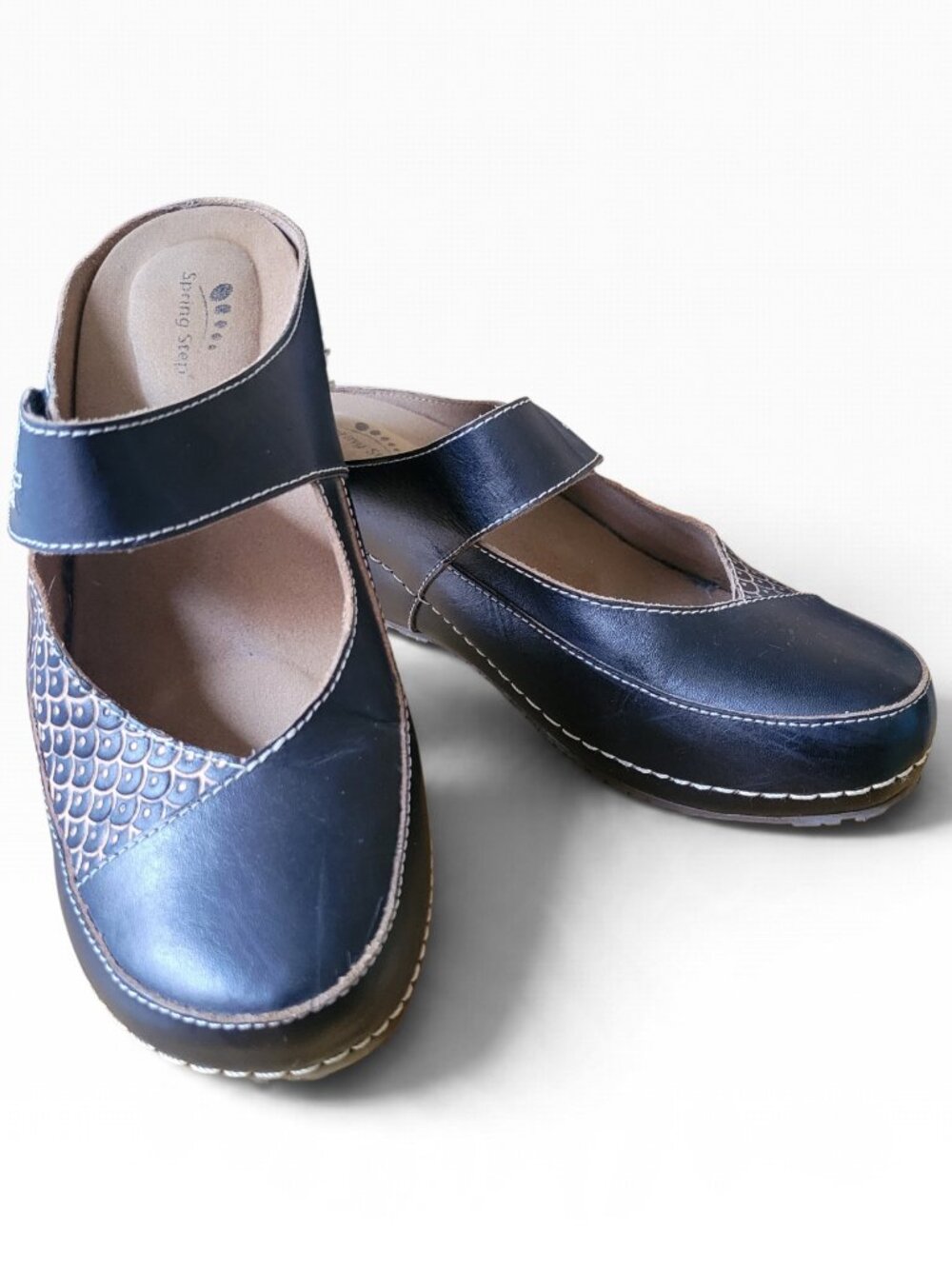 Spring Step D-Cantelope Black Leather Mary Jane Clogs (Size 8.5)